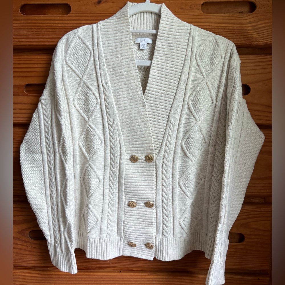 J. Jill Cream Cable Knit Cardigan Sweater